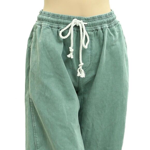 Free People Lex Barrel Pants Trousers Tapered Leg Cotton Pull On Olive L 282663 - Picture 6 of 9